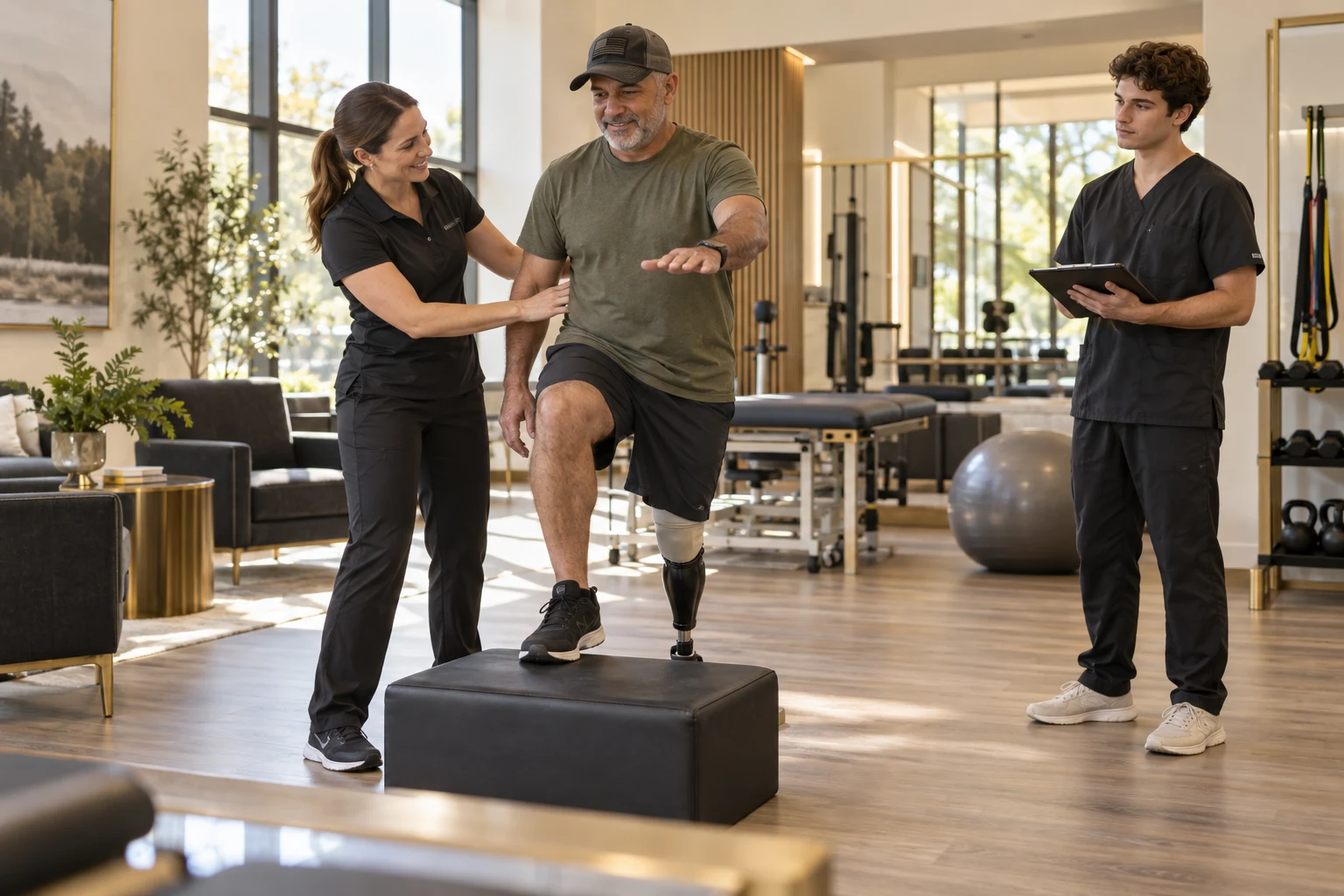 Illustrative supervised mobility session and career learning in a rehabilitation space